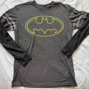 Gray Long Sleeve Shirt with Yellow Batman Logo